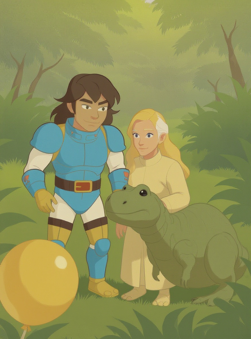 A peaceful armored dinosaur nuzzles Serena gently; she smiles, hope and sadness mingling.