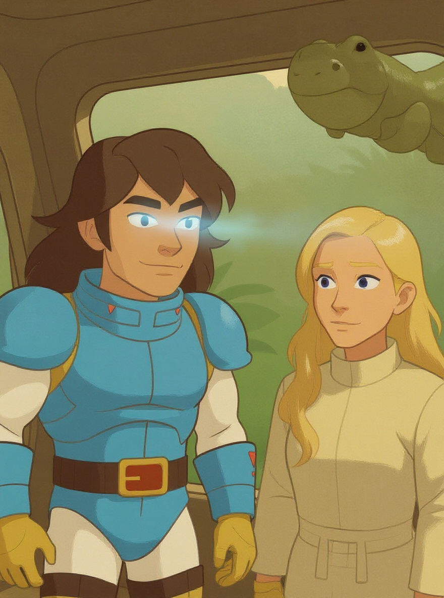 Close on Questar's determined face, blue light from controls on his features. Serena in background, anxious.