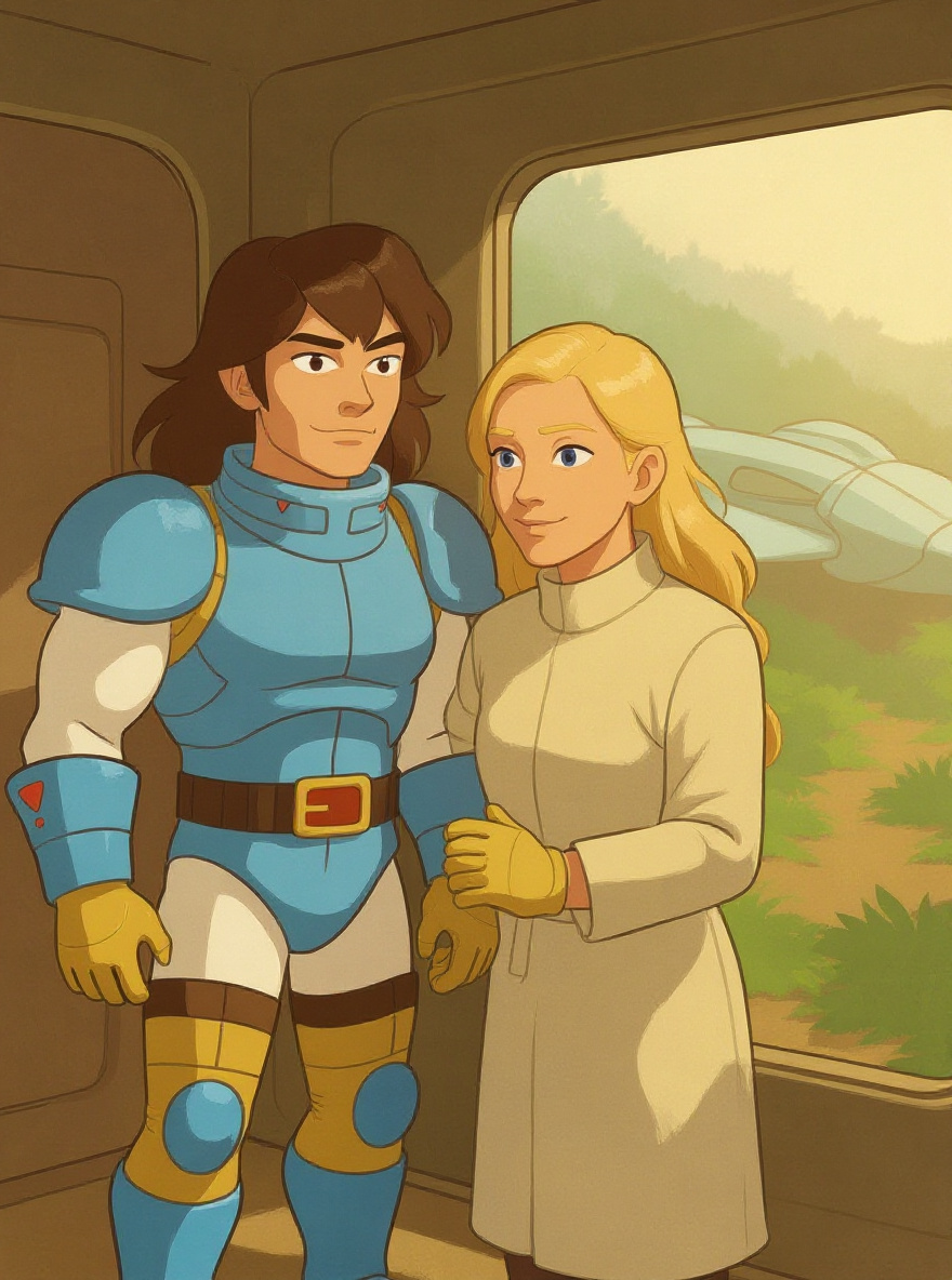 Inside, Serena clutches Questar's arm, worry in her eyes. The city on screen flickers, almost gone.