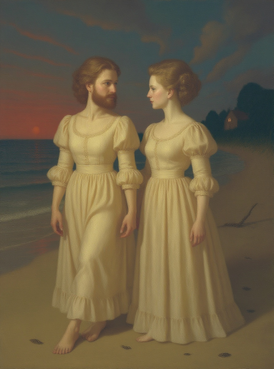 Close on Edna's contemplative face, the sea and house lights blurred behind her.