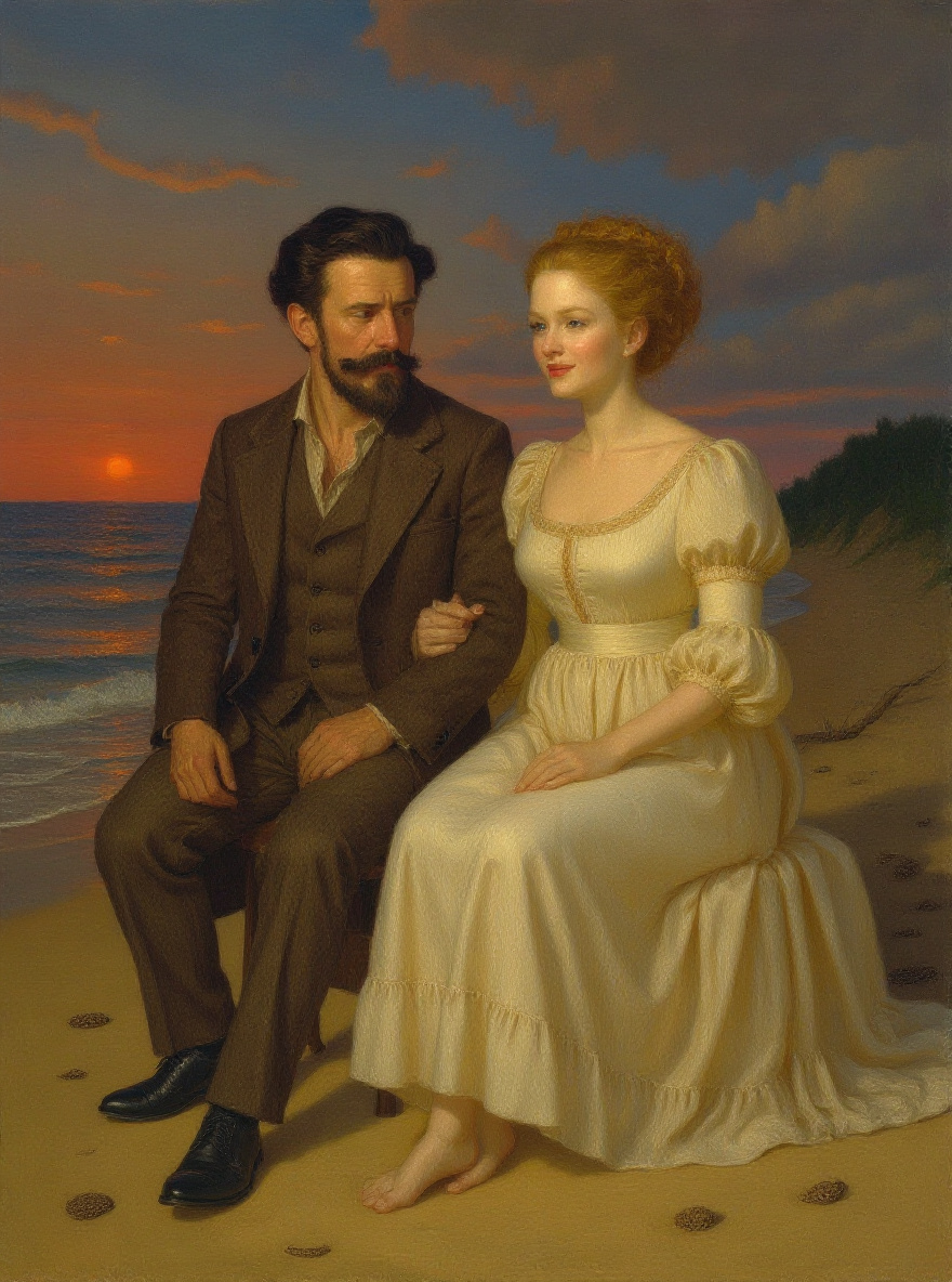 Edna turns toward Adèle, a sad smile, dusk deepening; their hands still touch.