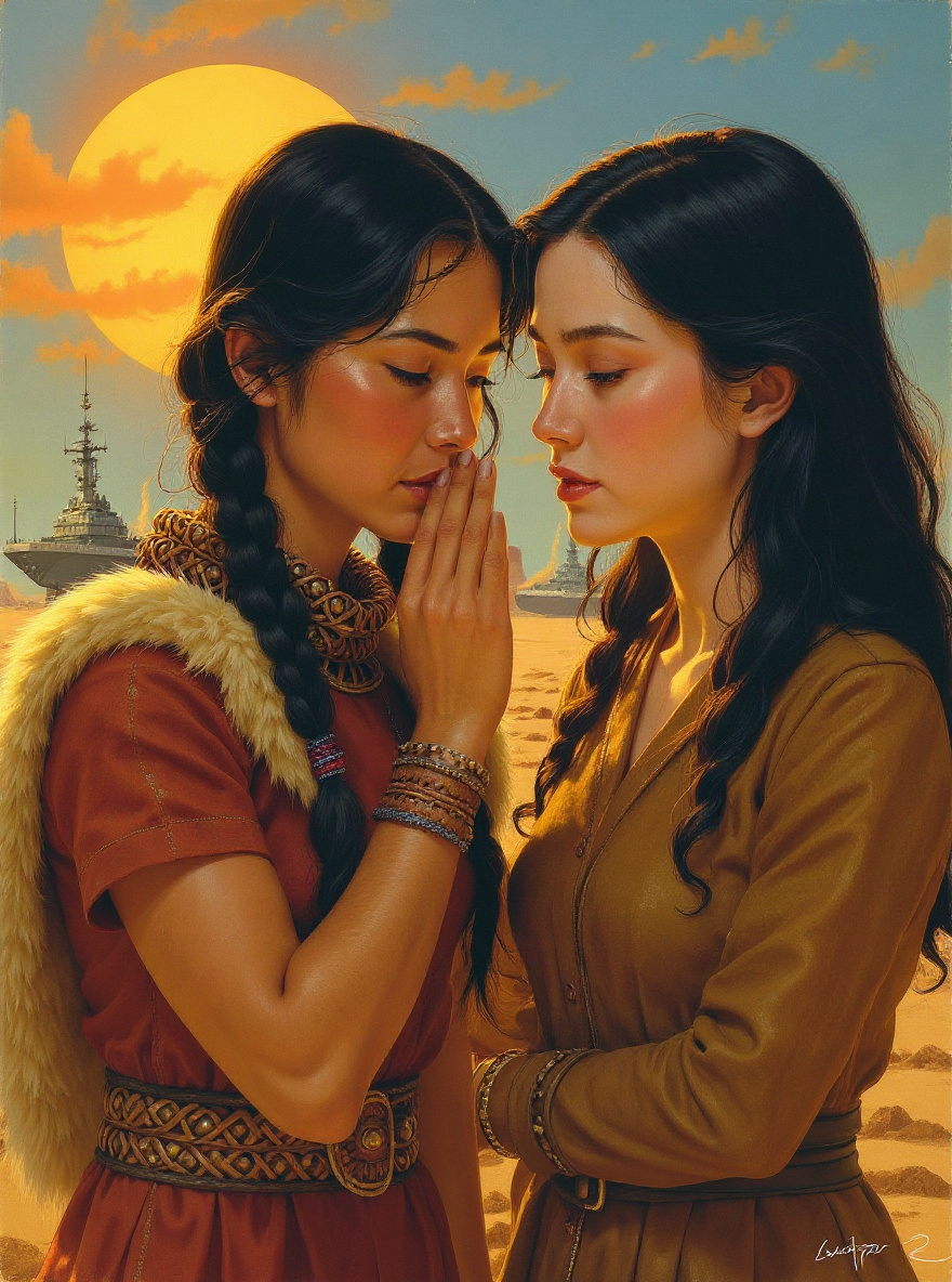 Cloud Dancer whispers to Song Ching as they follow the colonists.