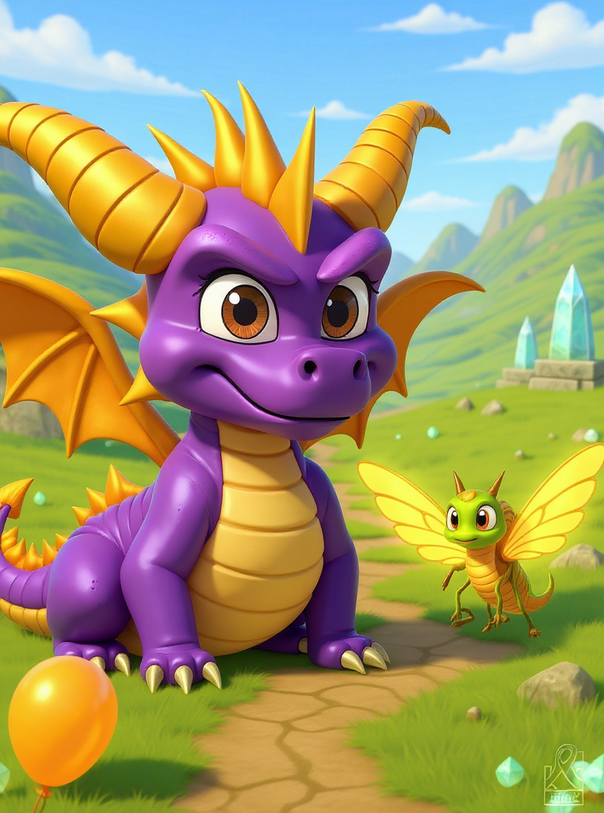Close-up of Spyro’s face, eyes wide with worry, as Sparx hovers near his cheek, glowing.
