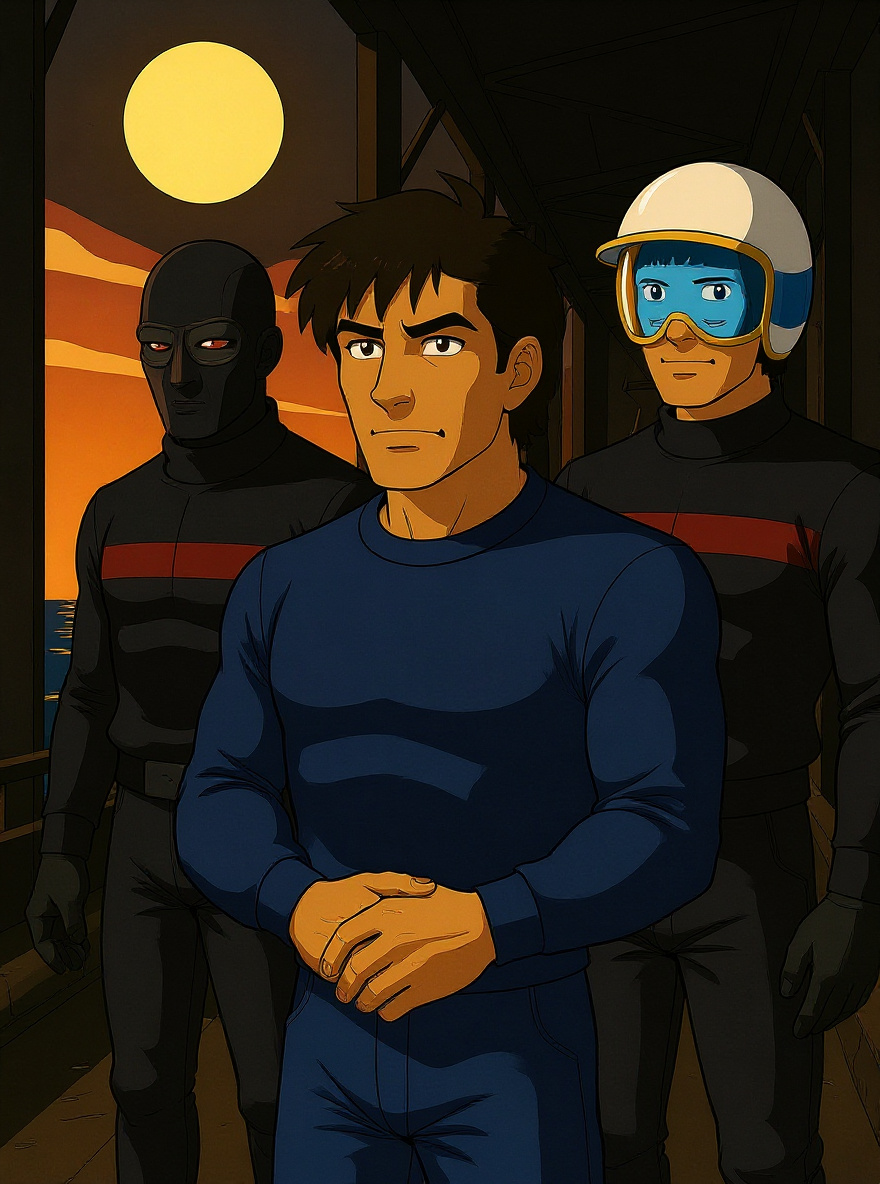 Below decks: Dr. Garrison, hands bound, is hustled by two masked VENOM thugs toward a steel door.
