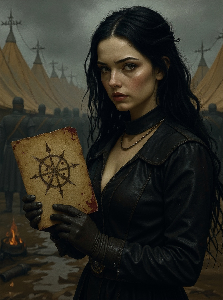A talisman sketch on old parchment, gripped in the Lady’s glove.