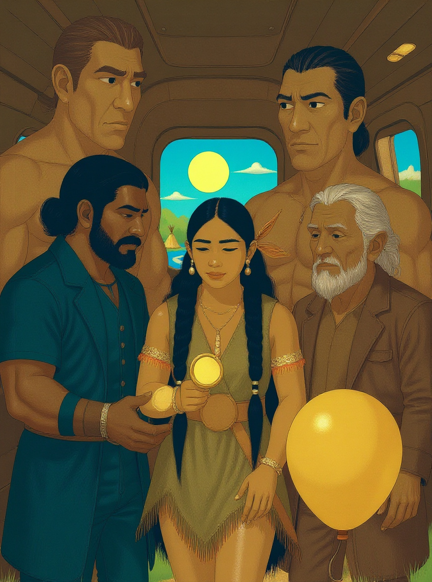 Inside the shuttle, Hawks studies the gold ring in his palm, Old Turtle and Cloud Dancer close.
