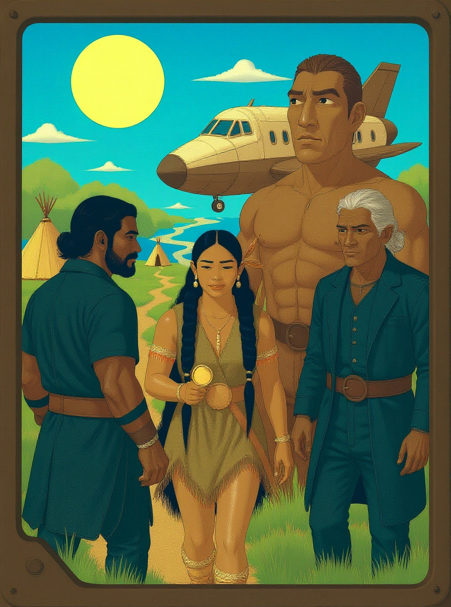 Hawks leads Old Turtle, Cloud Dancer, Raven, and Manka away from the river toward a waiting shuttle hidden in tall grass, the false sun glaring above.