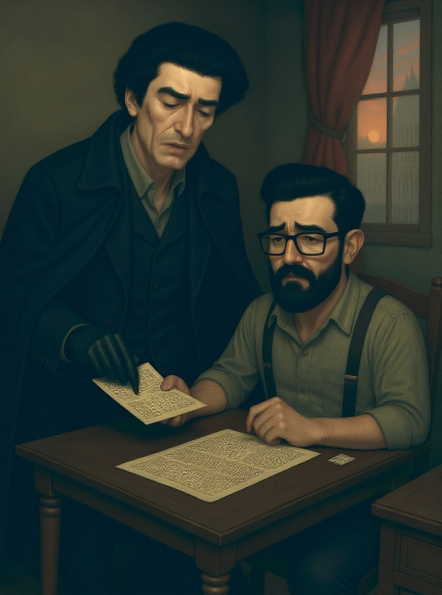 Back inside, dawn now full. Joe and Sammy sit side by side at the drawing table, finishing the Escapist comic page. Joe draws, Sammy writes, the letter tucked safely in Joe's pocket. Warm light, city waking outside. Both faces visible, focused and determined. Empty top-right for balloons.
