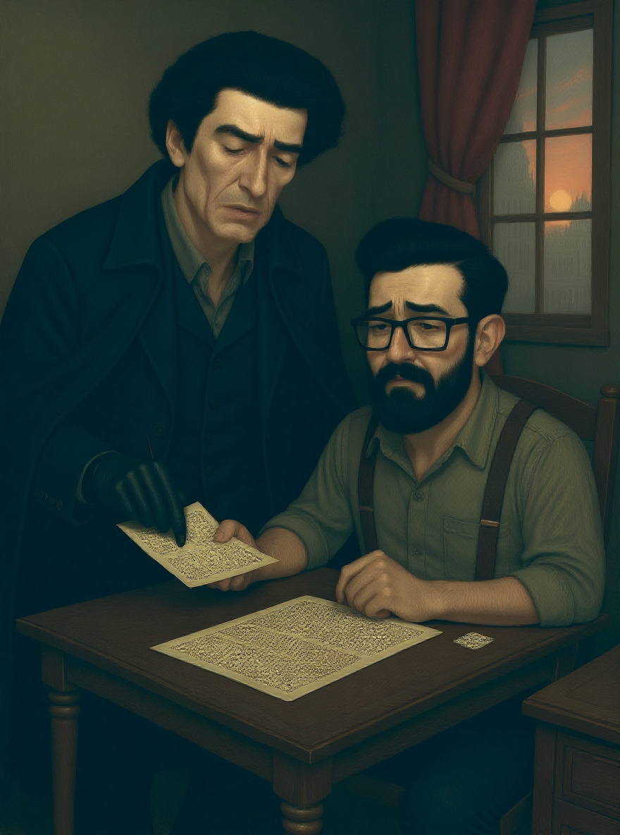 Joe and Sammy stand at the window, city bathed in morning sun. Joe looks quietly hopeful, letter in pocket. Sammy, hand on Joe’s shoulder, gazes out at Manhattan with him. Painterly, golden light. Empty top-left for balloon.
