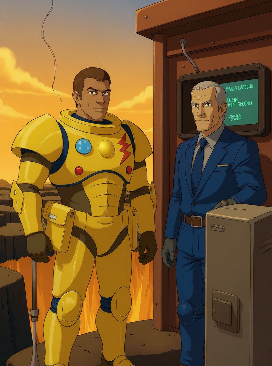 In a control van, a budget man—tie loosened, sweat on brow—talks to Blackthorne on a fuzzy monitor. Blackthorne’s slick face is visible on-screen, office behind.