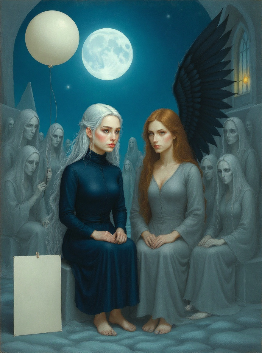 Aeriel sits beside Eoduin, clutching her spindle, as spinning begins.