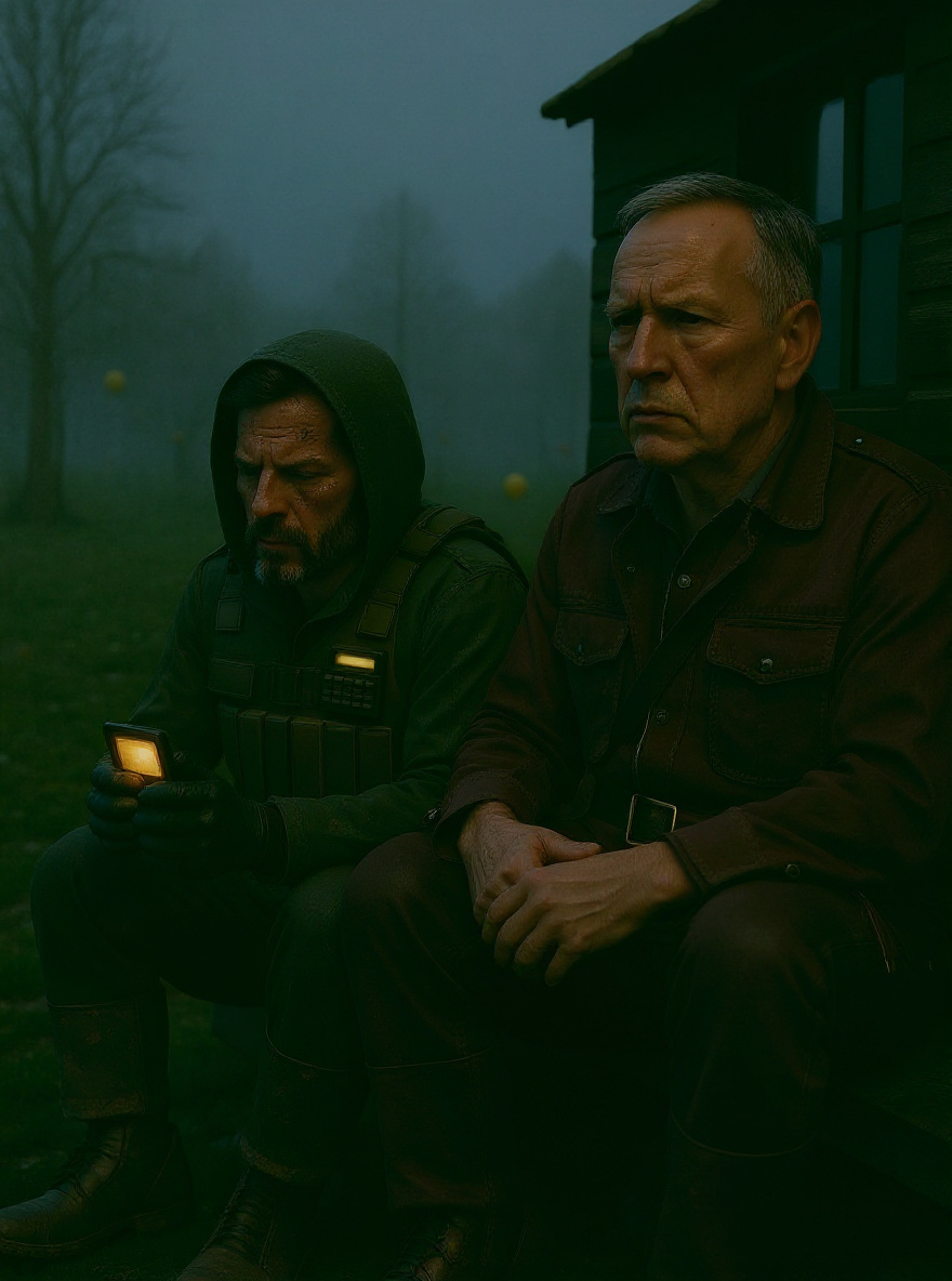 Marked One answering the radio, expression hardening as he lets go of the past.